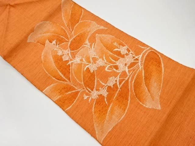 リサイクル　手織り真綿紬葉に花模様織出し名古屋帯